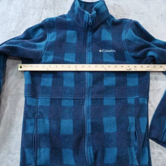 Columbia Mens Fleece Jacket Casual Drawstring Waist Zip Up Checkered Blue - Picture 13 of 16